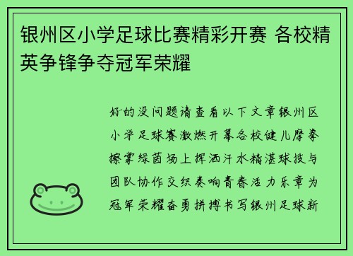 银州区小学足球比赛精彩开赛 各校精英争锋争夺冠军荣耀