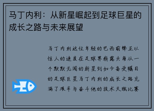 马丁内利：从新星崛起到足球巨星的成长之路与未来展望