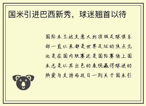 国米引进巴西新秀，球迷翘首以待