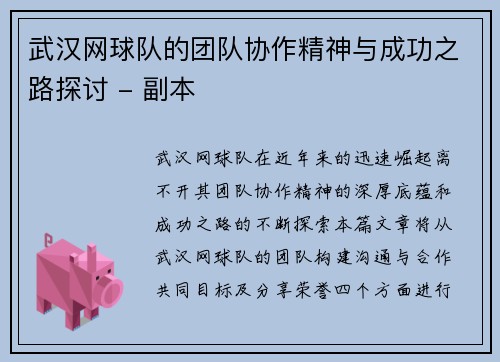 武汉网球队的团队协作精神与成功之路探讨 - 副本
